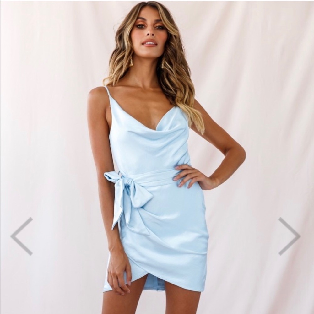 Satin Cowl Neck Dress in Light Blue